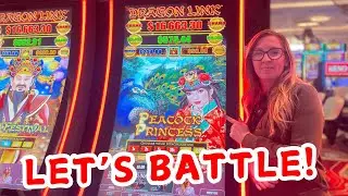 WE BATTLE A MASSIVE PEACOCK. We Play A Dragon Link Peacock Princess Slot Machine.