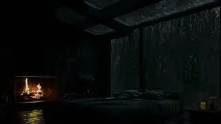 No Ads😴 Peaceful Rain Seen from a Cabin Window | Warm Fireplace & Calm Indoor Ambience