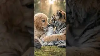 Tiger Cub, Puppy, Kitten & Mouse Become Friends 🥺❤️ | Cute Animal Short #cutealert #fluffy