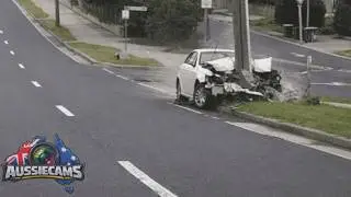 Aussiecams - Car Snaps Power Pole in Insane Crash Captured on dashcam!