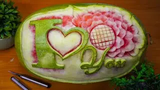 Watermelon flower and heart carving | Step by step watermelon carving  #watermeloncarving