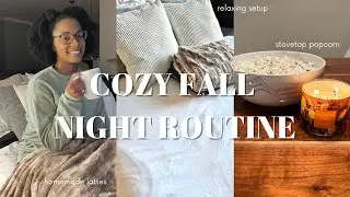COZY FALL NIGHT ROUTINE | Homemade lattes, stovetop popcorn, relaxing setup