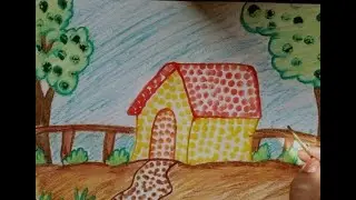 How to draw hut with tree/hut colour with using earbud