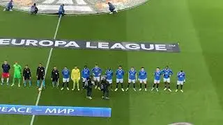 Teams coming out Rangers vs RB Leipzig Europa League Semi Finals