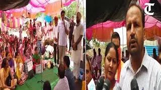 Protesting teachers addressing media after meeting political advisor to CM