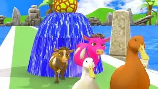 Long Slide Game With Elephant Gorilla Buffalo Hippopotamus Tiger 🐅 |3d Animal Cartoon Masti |3d anim