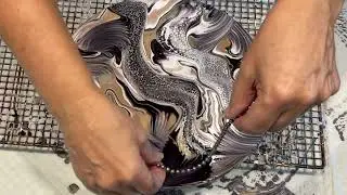Amazing cells using Aussie slide/multi technique on wood round/ acrylic fluid art for art therapy