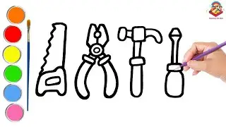 How to Draw Hand Tools Drawing & Coloring for Kids Easy Step by Step