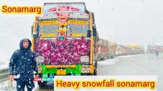 Heavy snowfall sonamarg ladakh road #srinagartolehladakhroadtrip  #truckvlog