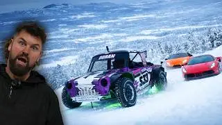 Big Twin Mini Truck vs Supercars On One of Norway&rsquo;s STEEPEST Ski Slopes!