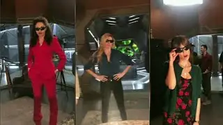 Tala ashe & Olivia swann & Jes macallan on set Legends of tomorrow season 5 #12