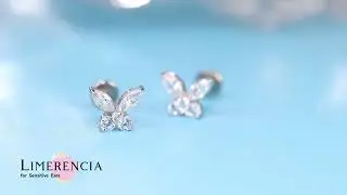 Limerencia G23 Hypoallergenic 18g Flat Back Stud Earrings(Butterfly CZ Silver)