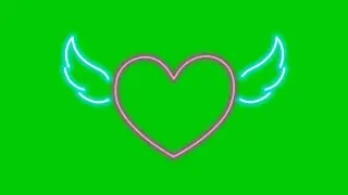 Animated Neon Heart with wings in green screen background | 4K