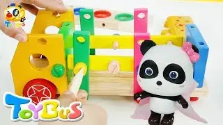 Panda Makes Rainbow Bus | Toy Car Assembly Video for Kids | Build and Play Toys | ToyBus
