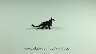Tiny figurine black panther Blown Glass Miniature. Handmade Murano Art OOAK