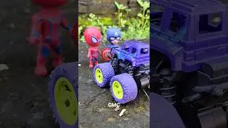 Purple Monster Car Hits Superheroes Captain America and Spider-Man #monstercars