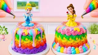 Miniature Rainbow Princess Cake🌈Colorful Cinderella and Belle Cakes Decorating✨💙Princess Mini