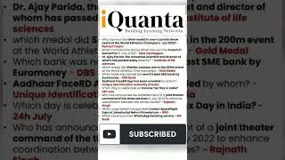 Daily One Liner Current Affairs|28 July 2022|#iquanta #cuet #cuet2022 #shorts#sorts