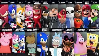 Sonic vs Mario vs SpongeBob vs Sans vs Rick vs Peppa Pig vs Chill Guy | Super Smash Bros Ultimate