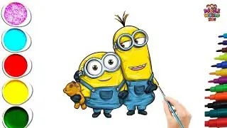 How to Draw Cute Minions with teady bear | Easy Minion Drawing for Kids