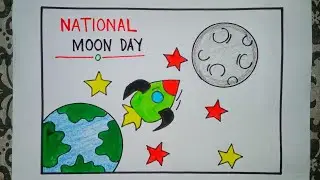 National moon day poster drawing//Chandra Dinam drawing//Moon day poster drawing| National Moon day