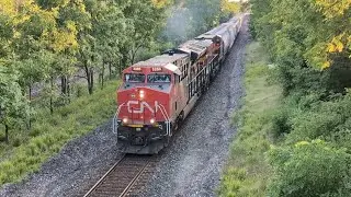 CN leader on CP! CPKC 230 &bull; CN 3286 leads KCS 4792 through Lobo Siding 