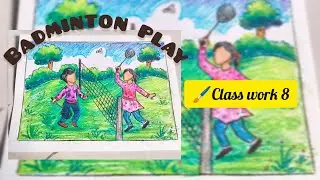 Badminton play in winter afternoon drawings in easy way/শীতের বিকালে ব্যাডমিন্টন খেলা theme drawing 