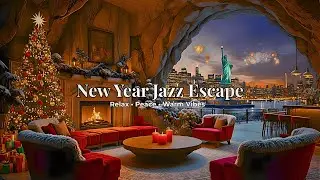 Relaxing Christmas Cave Jazz 🎄 New Year 2026 Night Vibes with Statue of Liberty View