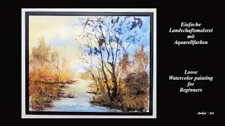 Aquarell malen mit dem F&auml;cherpinsel , Fan Brush Watercolor Landscape