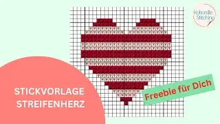 Stickvorlage gestreifes Herz / Freebie Kreuzstich / auch f&uuml;r Stickanf&auml;nger