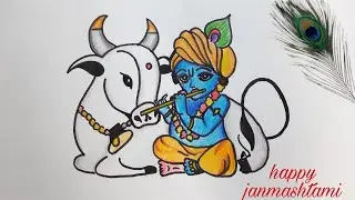Very easy line art bal krishna | Krishna painting step by step for beginners