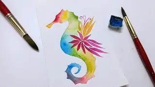 Easy watercolor whimsical seahorse painting tutorial &raquo; How to paint a seahorse for beginners