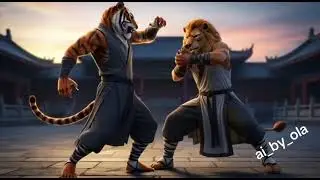  Kungfu fight between a lion and tiger. Who do you think will win fight? #KungFu #viral 