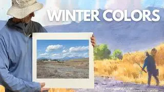 Outdoor watercolor painting of golden brown winter grass - it was so fun!