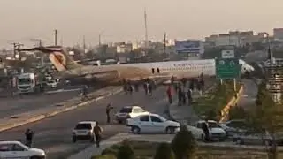 A passenger plane of #Iran #Caspian airline has made an emergency landing in the middle of Street
