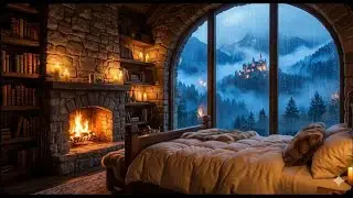 Rainstorm Sounds Outside and Fireplace Indoors 🔥🌧️❄️ | Peaceful Cozy Ambience