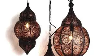 Oosterse lampen set mat zwart met koperen binnenkant.