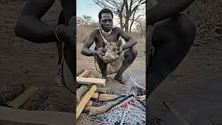 Dudukwee at Work Making BBQ Boar Head 🔥 | Hadzabe #triballife #tribalcooking #shorts