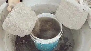 new bombastic smashing of dusty soft creamy mud sand blocks dry+in water bucket+on paste & mixing