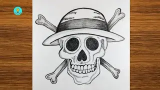 How to Draw One Piece Skull Logo | Easy Luffy Jolly Roger Drawing Step by Step