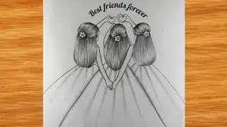 Three girl best Drawing easy|| 3 best-friends Drawing || Bff Drawing easy  || Best friends Drawing 