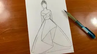 رسم سهل جدً | تعليم رسم بنت مع فستان جميلة