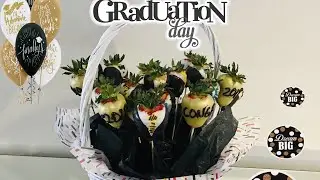 Como hacer un arreglo de fresas cubiertas con chocolate para una Graduación 🎓 Graduation Bouquet