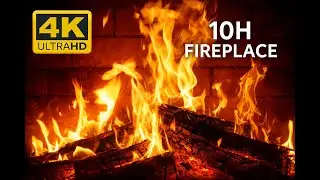 10 HOURS Cozy Fireplace 4K 🔥 Crackling Fire Sounds for Sleep, Study & Meditation (No Music)