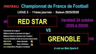 RED STAR - GRENOBLE : 11&egrave;me journ&eacute;e de Ligue 2 - Stats, infos, pronos - Football saison 2025-2026