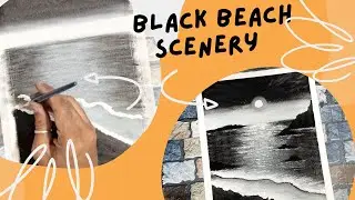 Black Beach Scenery| Oil Pastel Drawing For Beginners| Beach Drawing| Easy Oil Pastel Drawing