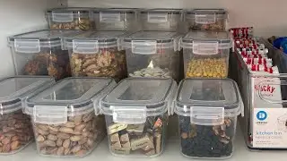 Pantry cabinet organizing with airtight containers        #kitchen #storagecontainers #asmr