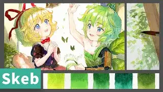 [Transparent Watercolor] Drawing Skeb Illustrations with Traditional art supplies [Painting Process]