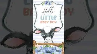 Cow It's a Boy Baby Shower Video Invitation, Calf Dust Blue Flowers Animation E-Invite