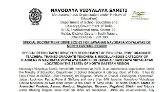 JNV Advertisement for PGT, TGT Special Recruitment( Northeast Region)|Total - 584 posts|